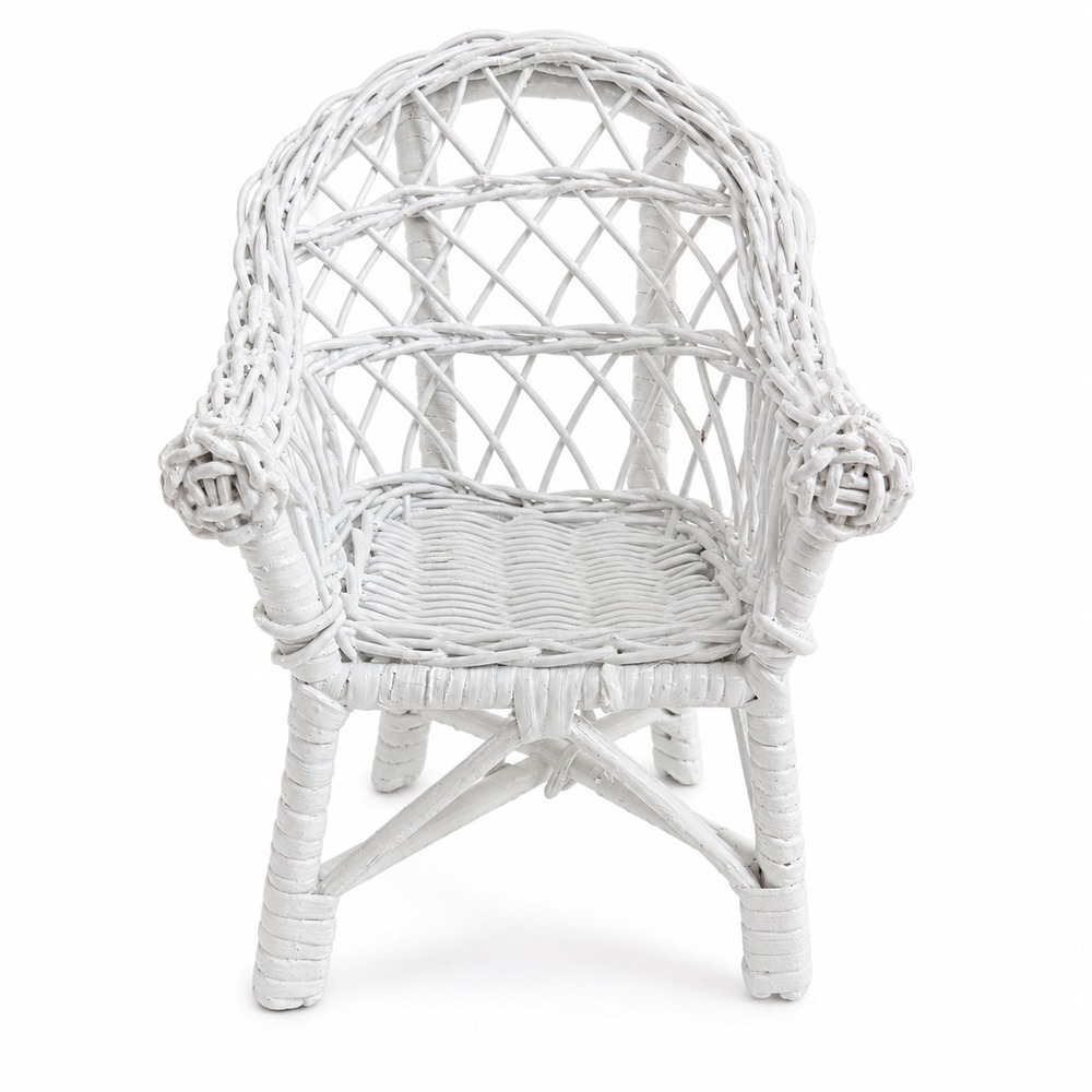 VTG Basketville Miniature White Wicker Rattan Doll Teddy Bear Chair Cottagecore